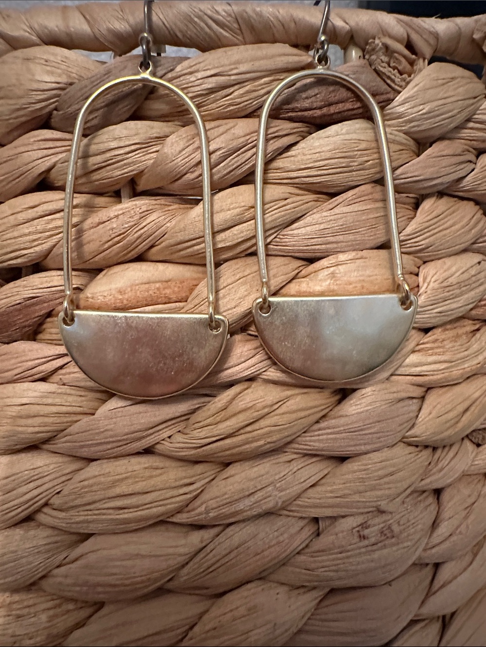 Minimalist Half-Moon Drop Earrings — Gold Tone